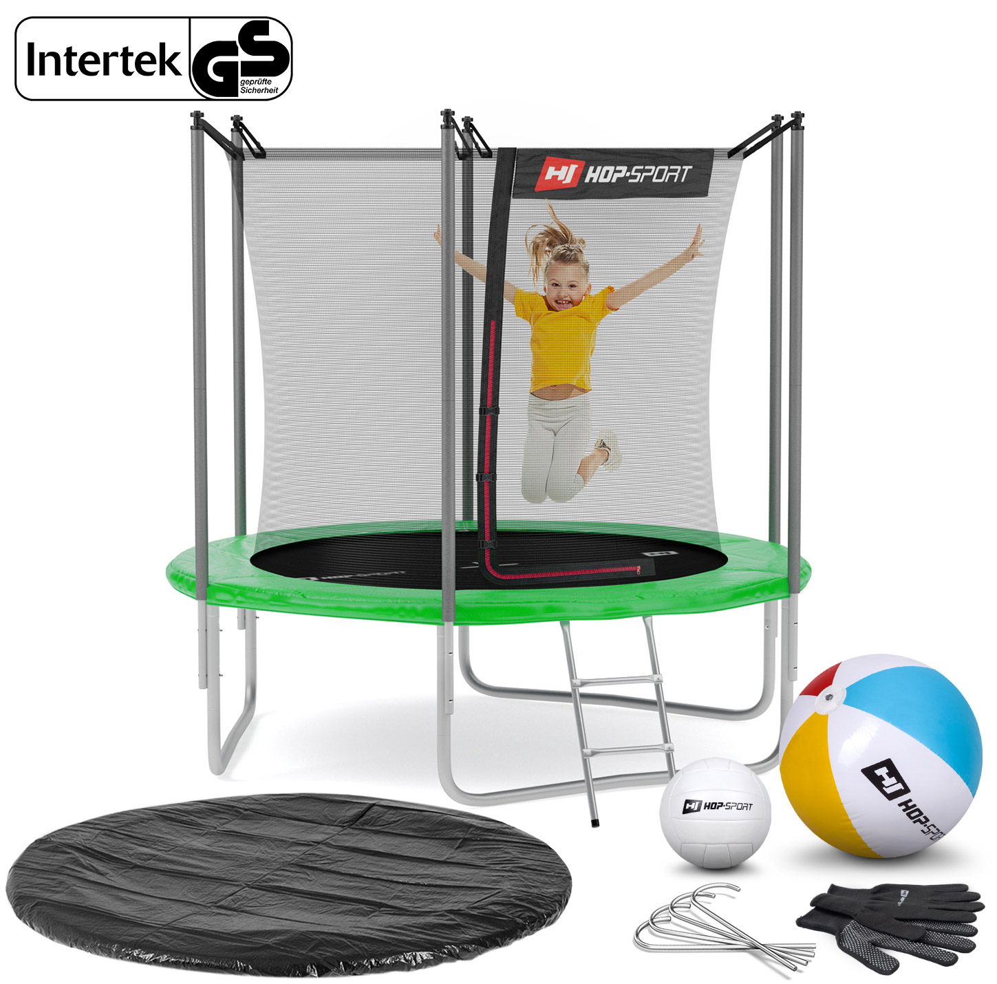 Батут Hop-Sport 8ft (244см) зелений з внутрішньою сіткою — фото 2