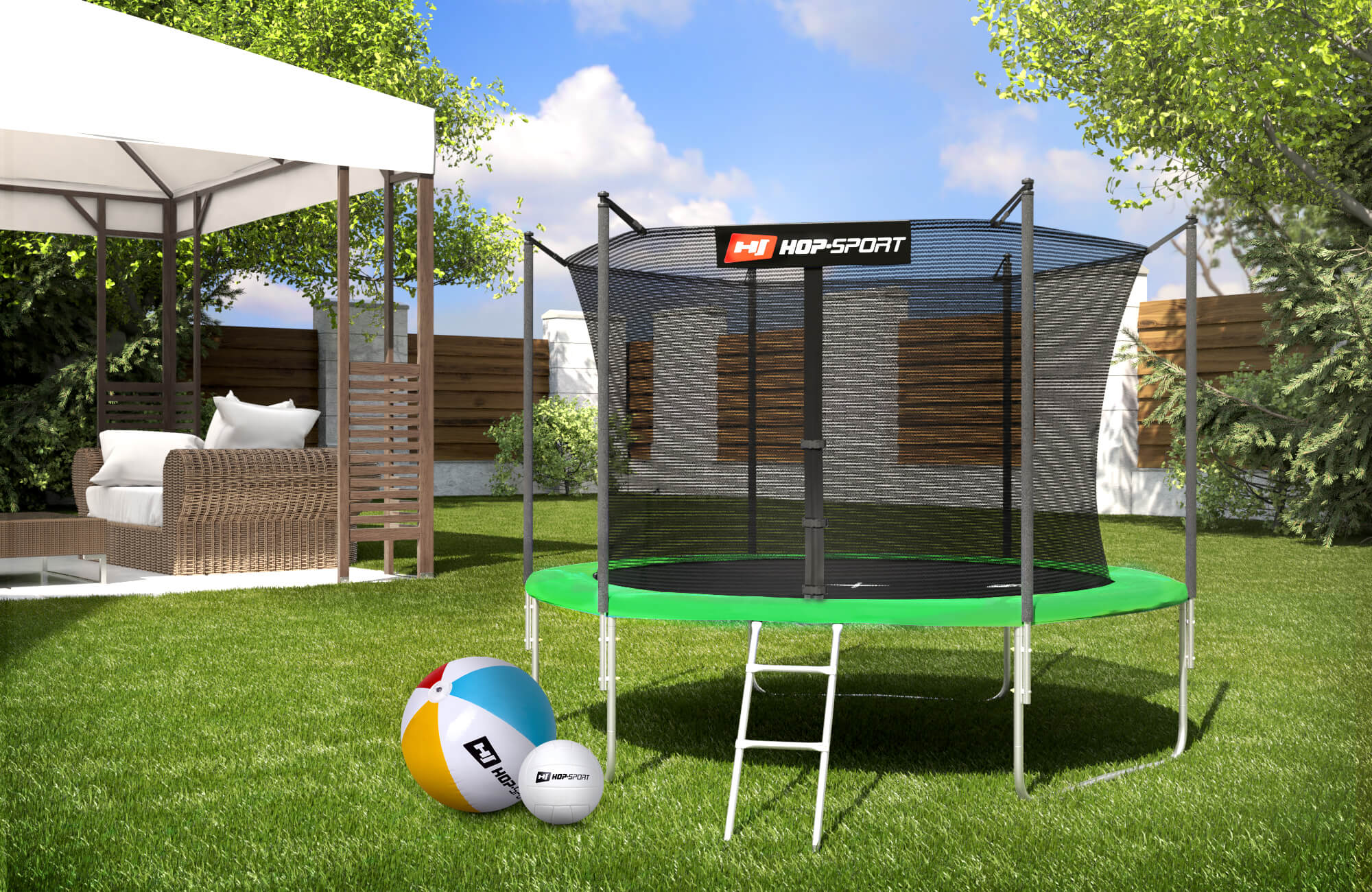 Батут Hop-Sport 10ft (305см) зелений з внутрішньою сіткою — мініатюра 7