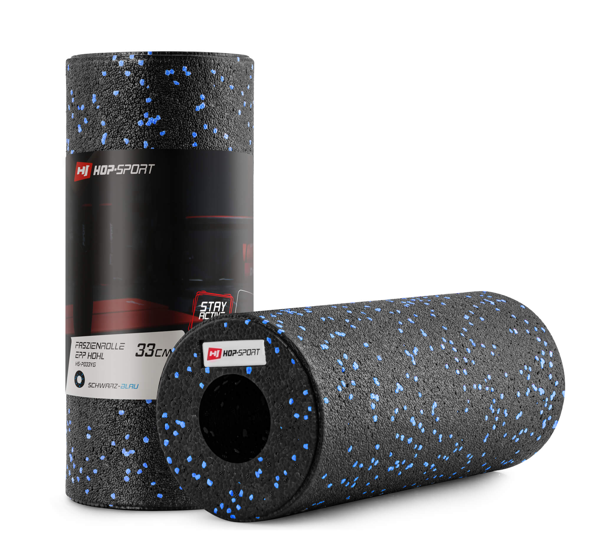 Роллер масажер (валик, ролик) гладкий Hop-Sport EPP 33см HS-P033YG чорно-синій — фото 1