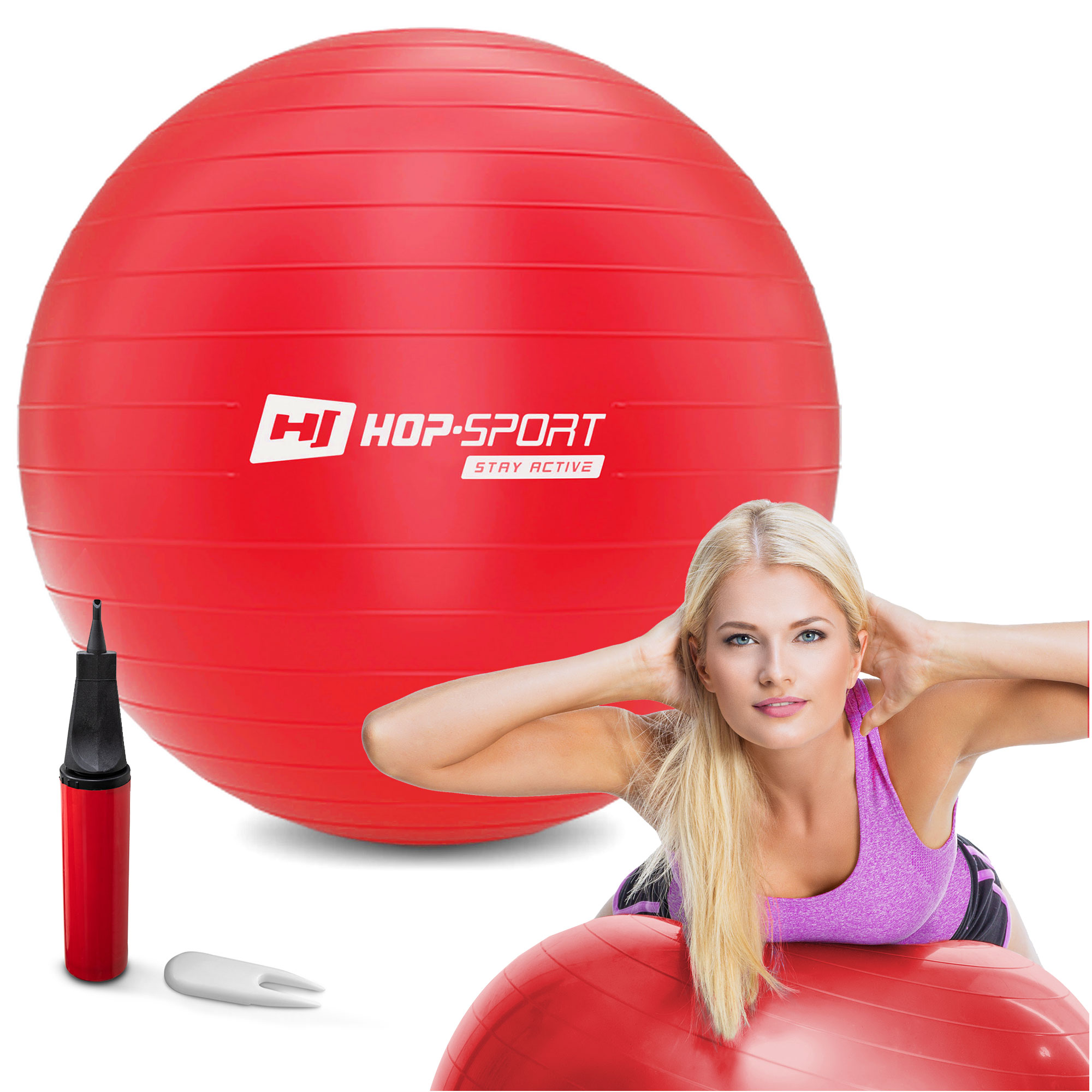 Фітбол Hop-Sport 55см червоний + насос 2020 — мініатюра 6