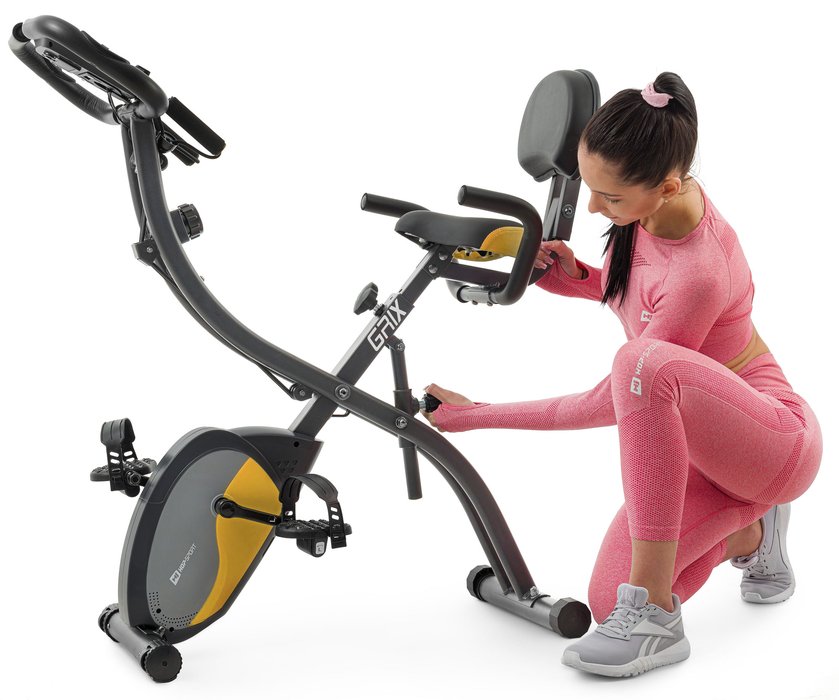 Велотренажер магнітний Hop-Sport HS-3010X Grix X-Bike з еспандерами сіро-жовтий — мініатюра 6