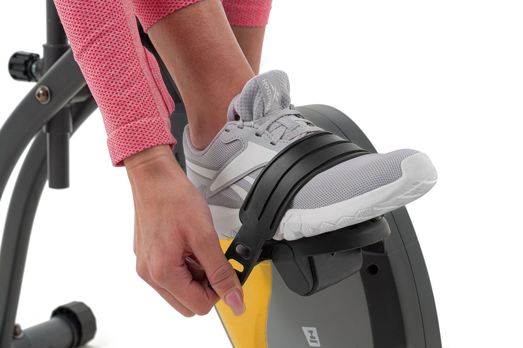 Велотренажер магнітний Hop-Sport HS-3010X Grix X-Bike з еспандерами сіро-жовтий — мініатюра 7