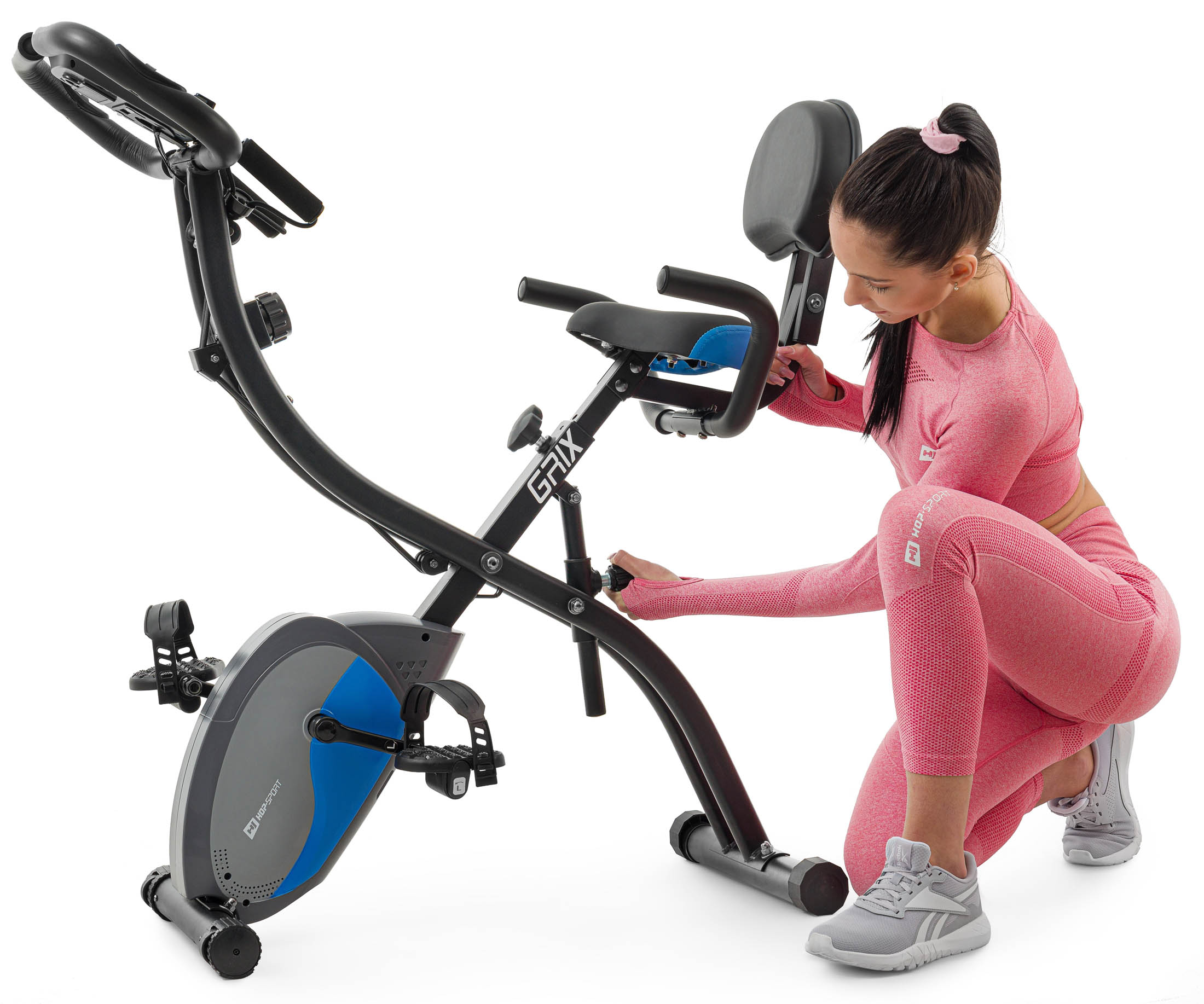 Велотренажер магнітний Hop-Sport HS-3010X Grix X-Bike з еспандерами чорно-синій — мініатюра 6