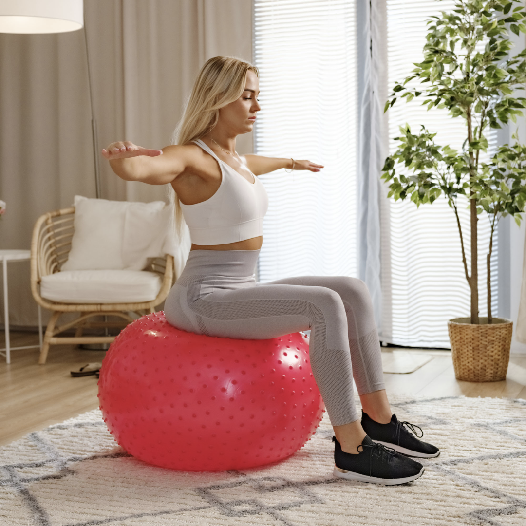 Фітбол масажний Hop-Sport 65см червоний + насос — мініатюра 6