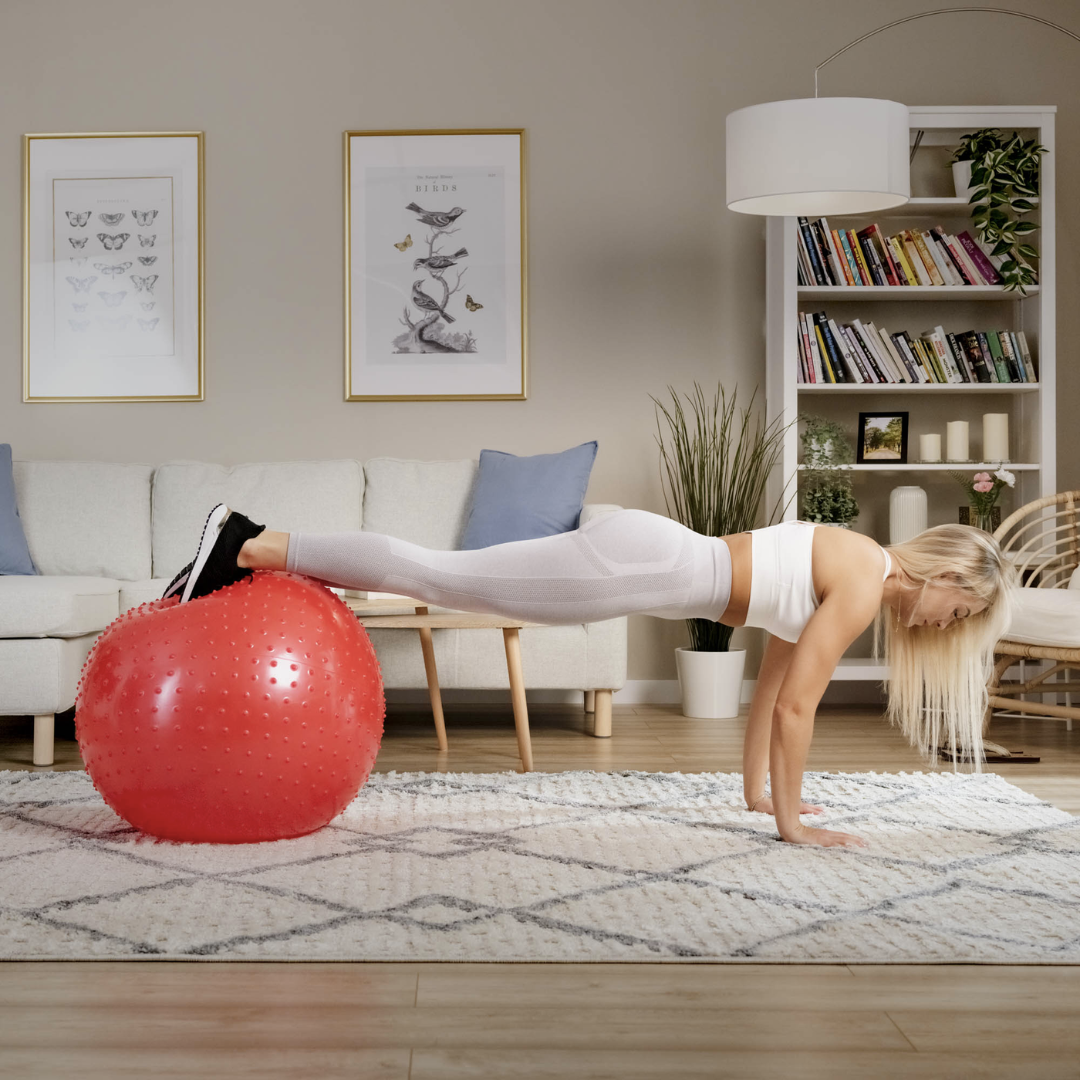 Фітбол масажний Hop-Sport 65см червоний + насос — мініатюра 7
