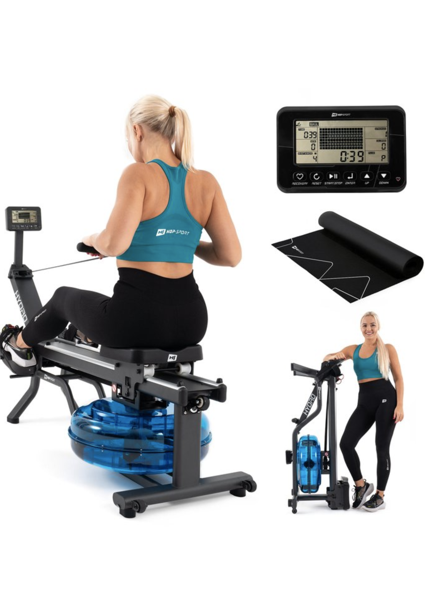 Гребний тренажер Hop-Sport HS-160WR Hydro з водним опором + мат — мініатюра 10