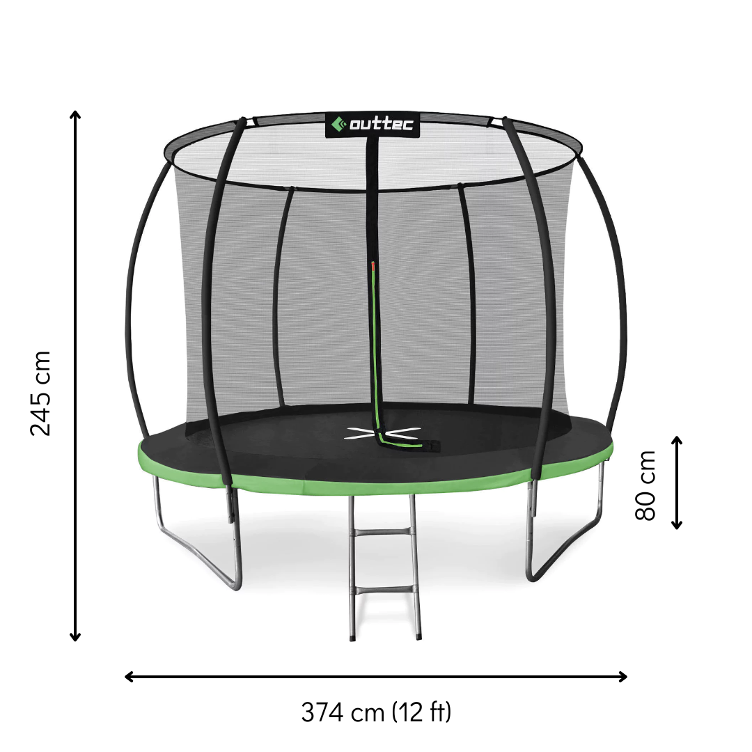 Батут Outtec Premium 12ft (374см) чорно-зелений з внутрішньою сіткою — фото 2