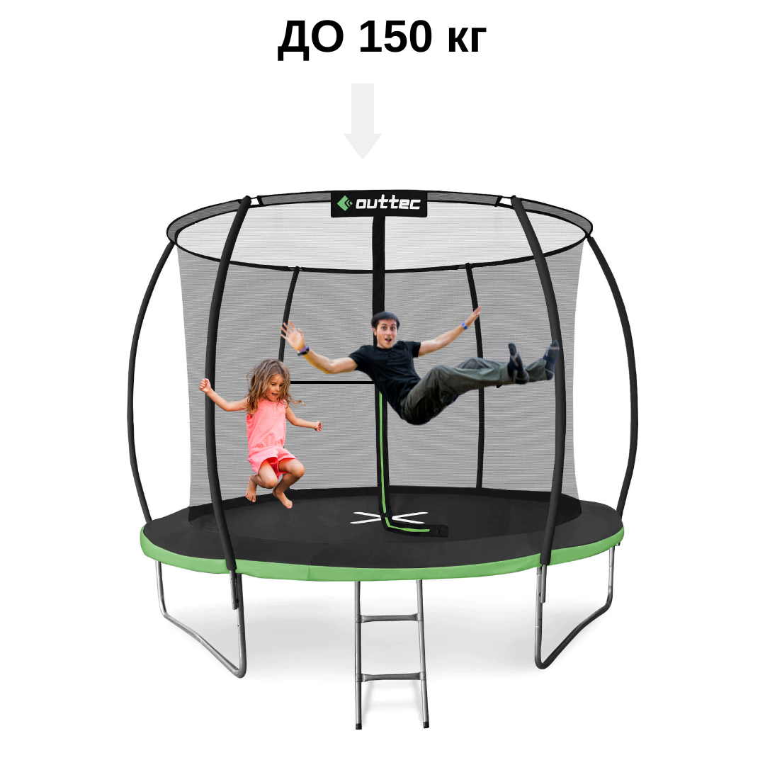 Батут Outtec Premium 12ft (374см) чорно-зелений з внутрішньою сіткою — фото 5