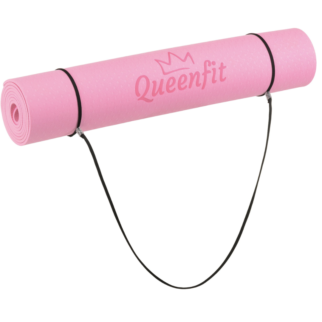 Килимок (мат) для фітнесу та йоги Queenfit Premium TPE 0,5см рожевий — мініатюра 6