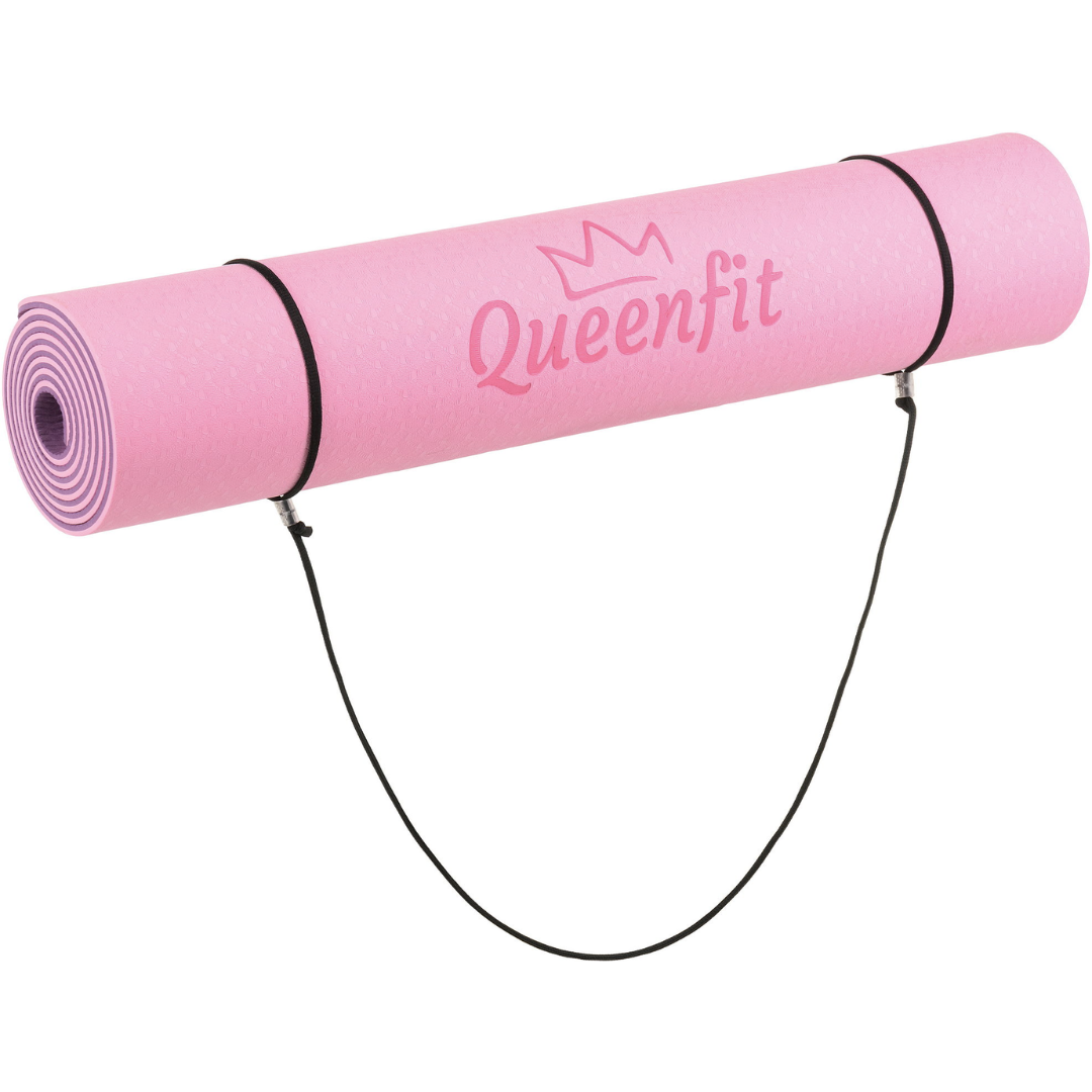 Килимок (мат) для фітнесу та йоги Queenfit Premium TPE 0,6см рожево-фіолетовий — мініатюра 8