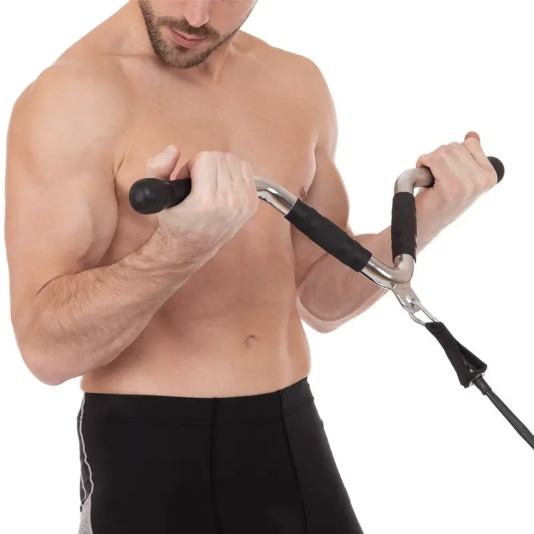 Ручка для тяги York Fitness V-подібна багатофункціональна з гумовими рукоятками, хром — мініатюра 7