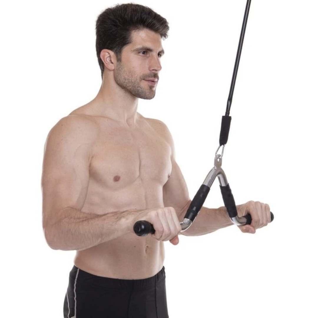 Ручка для тяги York Fitness V-подібна багатофункціональна з гумовими рукоятками, хром — мініатюра 9