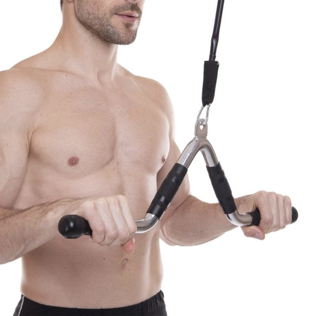 Ручка для тяги York Fitness V-подібна багатофункціональна з гумовими рукоятками, хром — мініатюра 10
