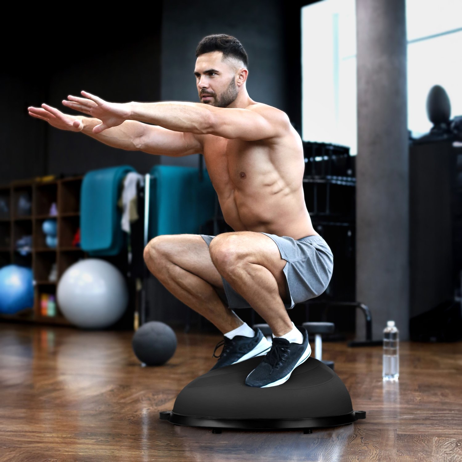 Балансувальна півсфера Gymtek Flex Core Half Ball 58см з еспандерами + насос чорний — фото 5