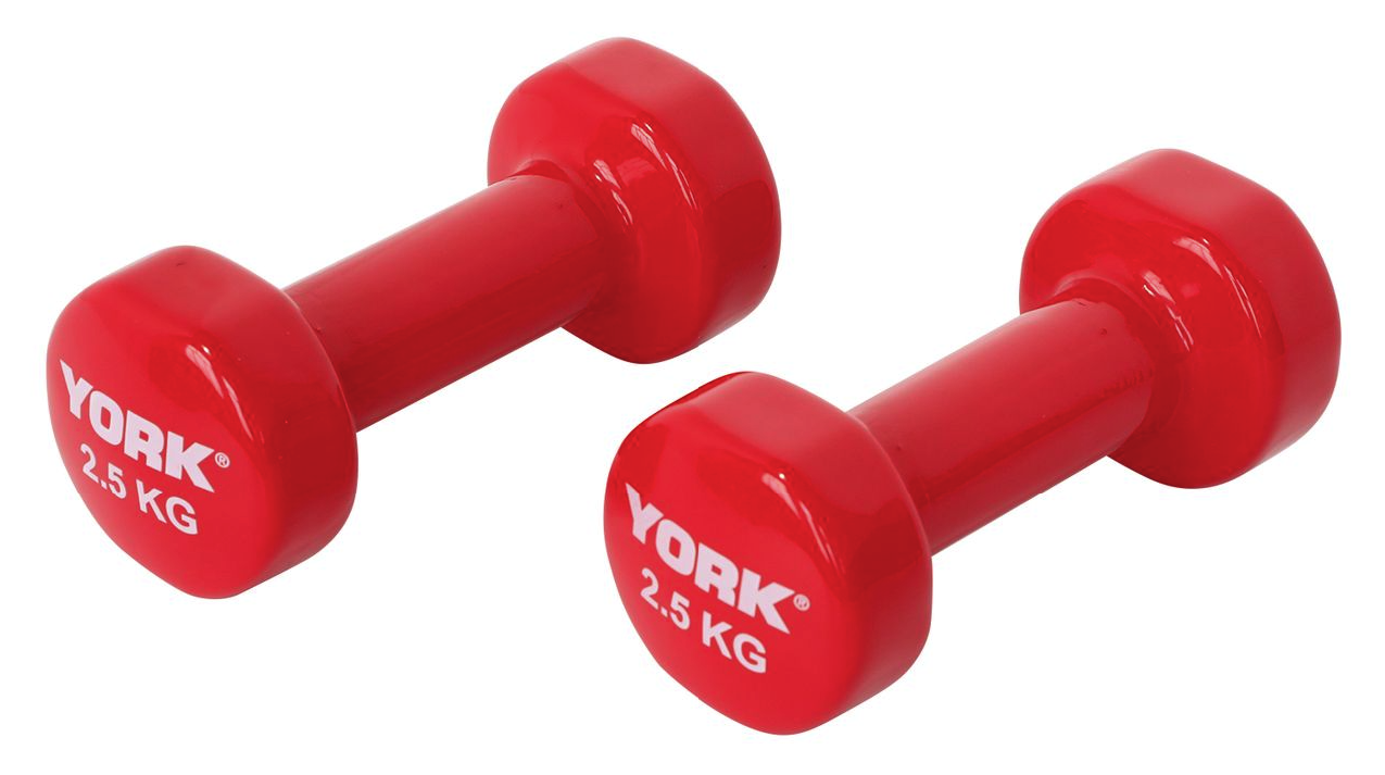 Гантелі для фітнесу вінілові круглі York Fitness 2х2,5кг червоний — фото 3