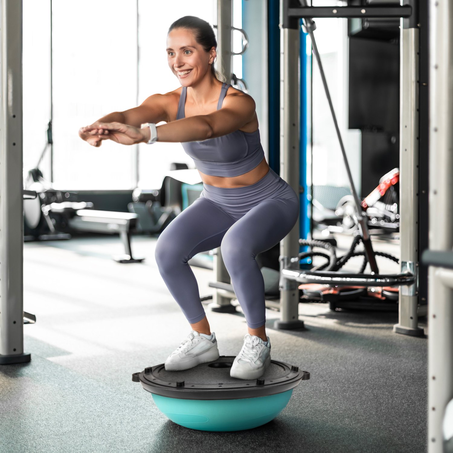 Балансувальна півсфера Gymtek Flex Core Half Ball 58см з еспандерами + насос блакитний — фото 4