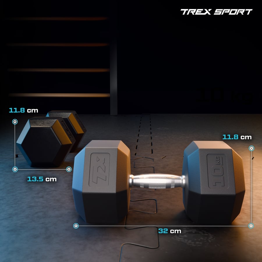 Гантеля шестигранна прогумована TX-100RD Trex Sport 10кг — фото 2