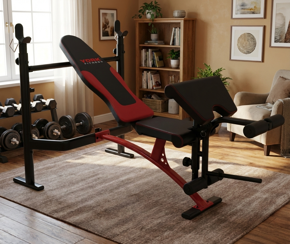 Лавка для жиму York Fitness Delta Pro 1000 з стійкою для штанги та партою Скотта — фото 2