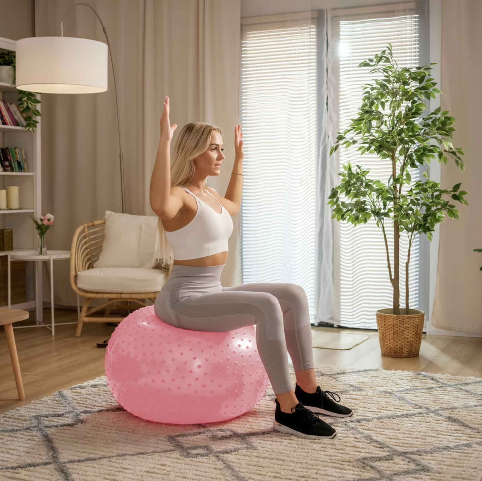 Фітбол масажний Hop-Sport 65см рожевий + насос — мініатюра 7