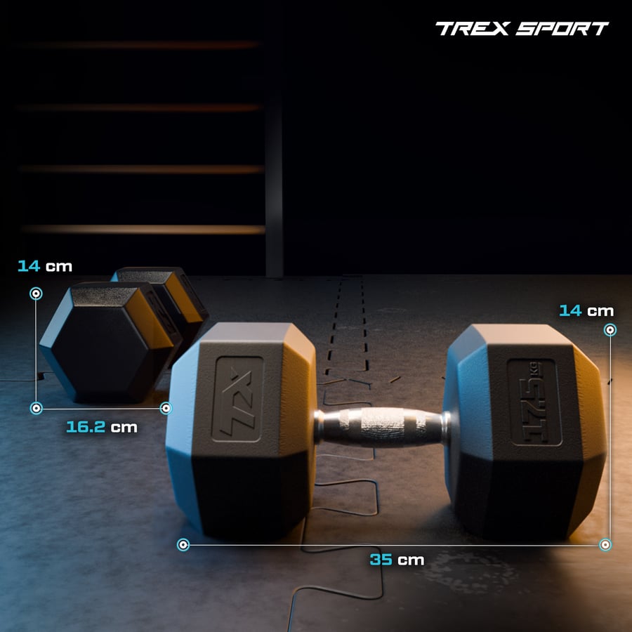 Гантеля шестигранна прогумована TX-175RD Trex Sport 17,5кг — фото 2