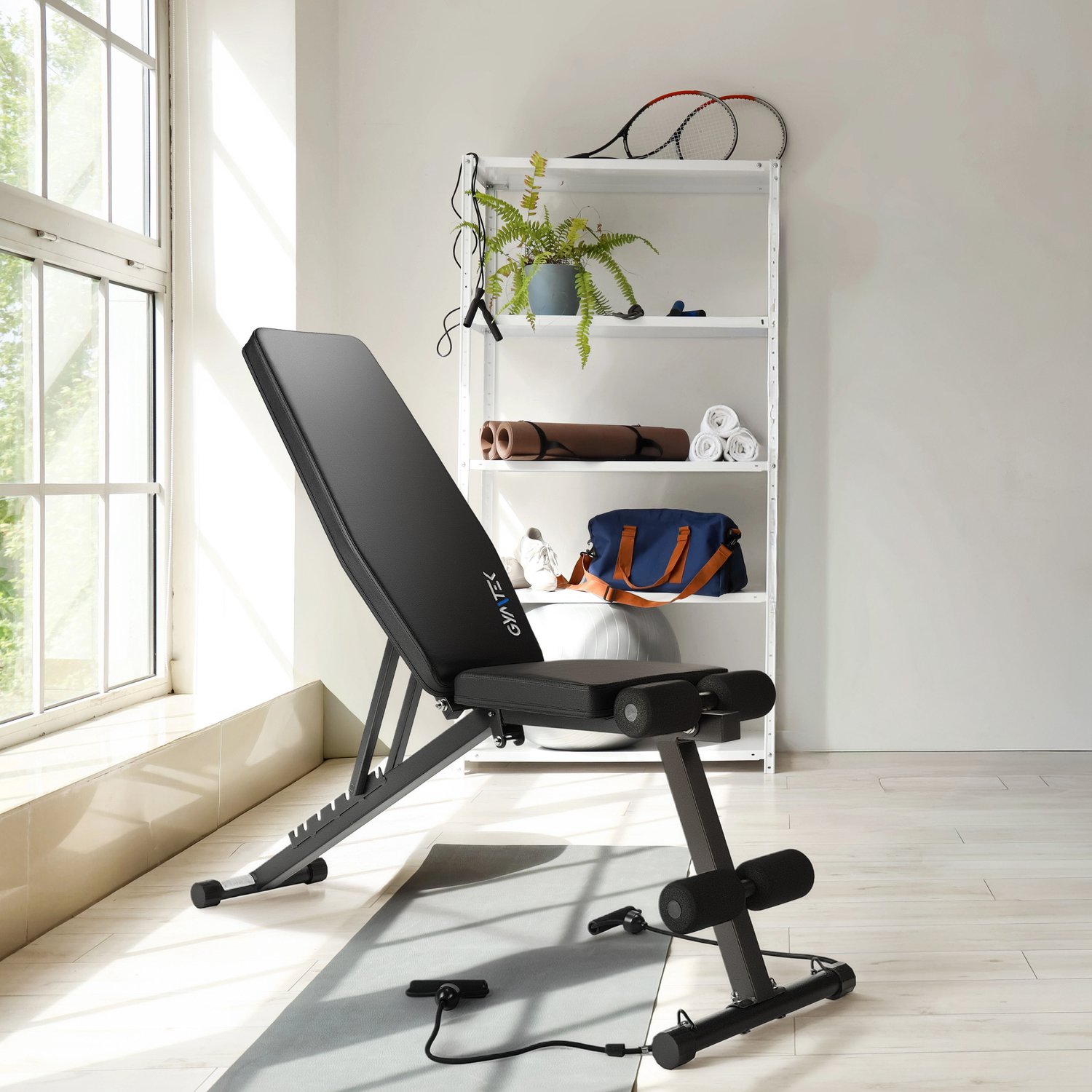 Складана регульована лава для тренувань Gymtek XL400 з еспандерами для дому — мініатюра 10