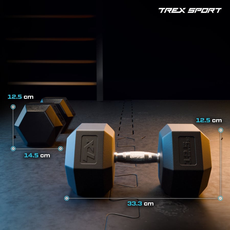 Гантеля шестигранна прогумована TX-125RD Trex Sport 12,5кг — фото 2