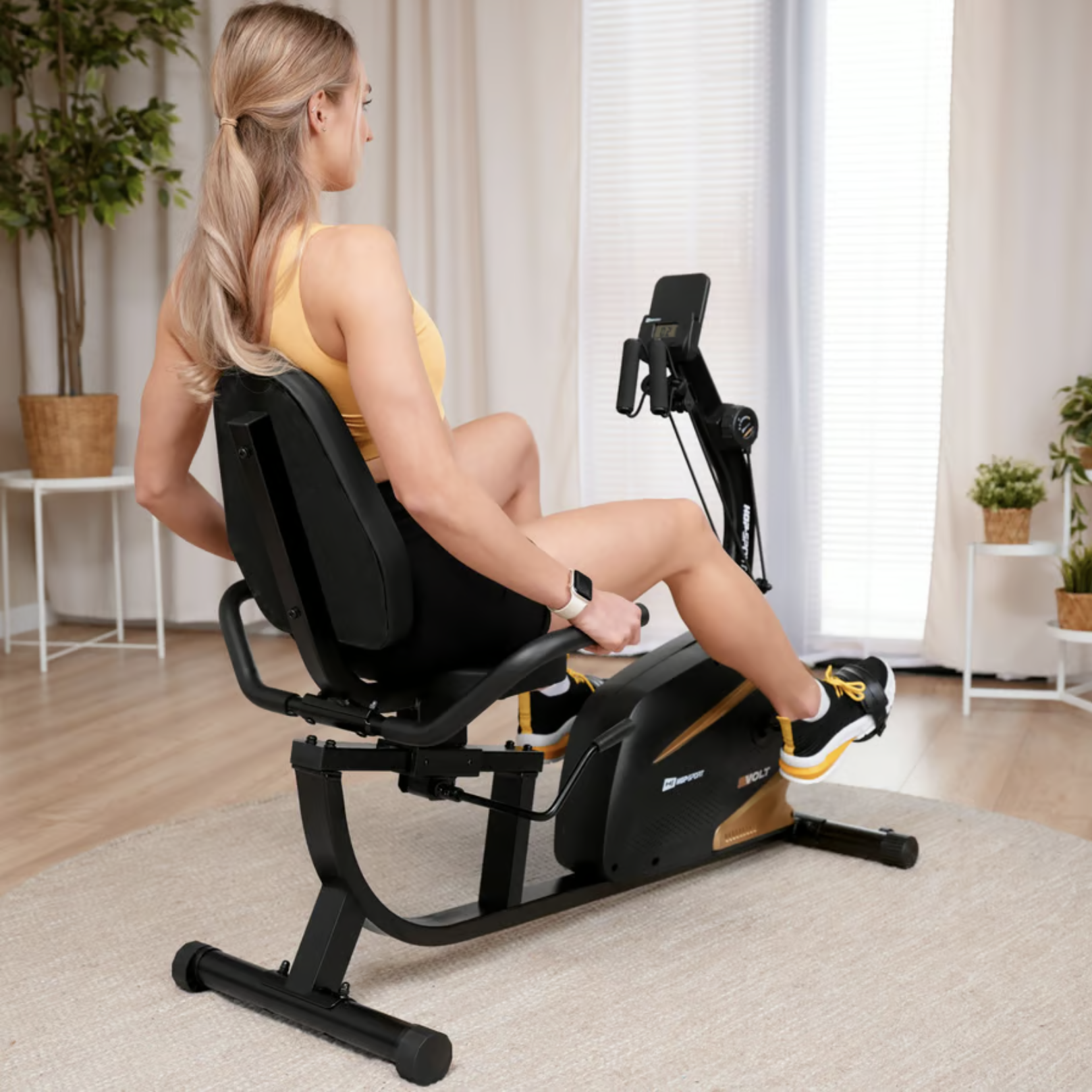 Горизонтальний велотренажер Hop-Sport HS-045L Volt магнітний золотистий — мініатюра 6