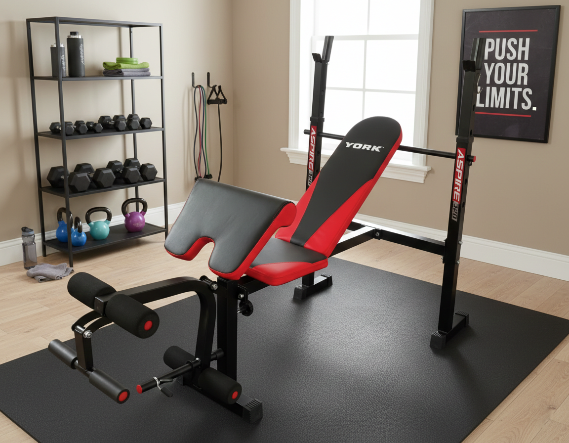 Лавка для жиму York Fitness ASPIRE 320 з стійкою для штанги та партою Скотта — фото 5