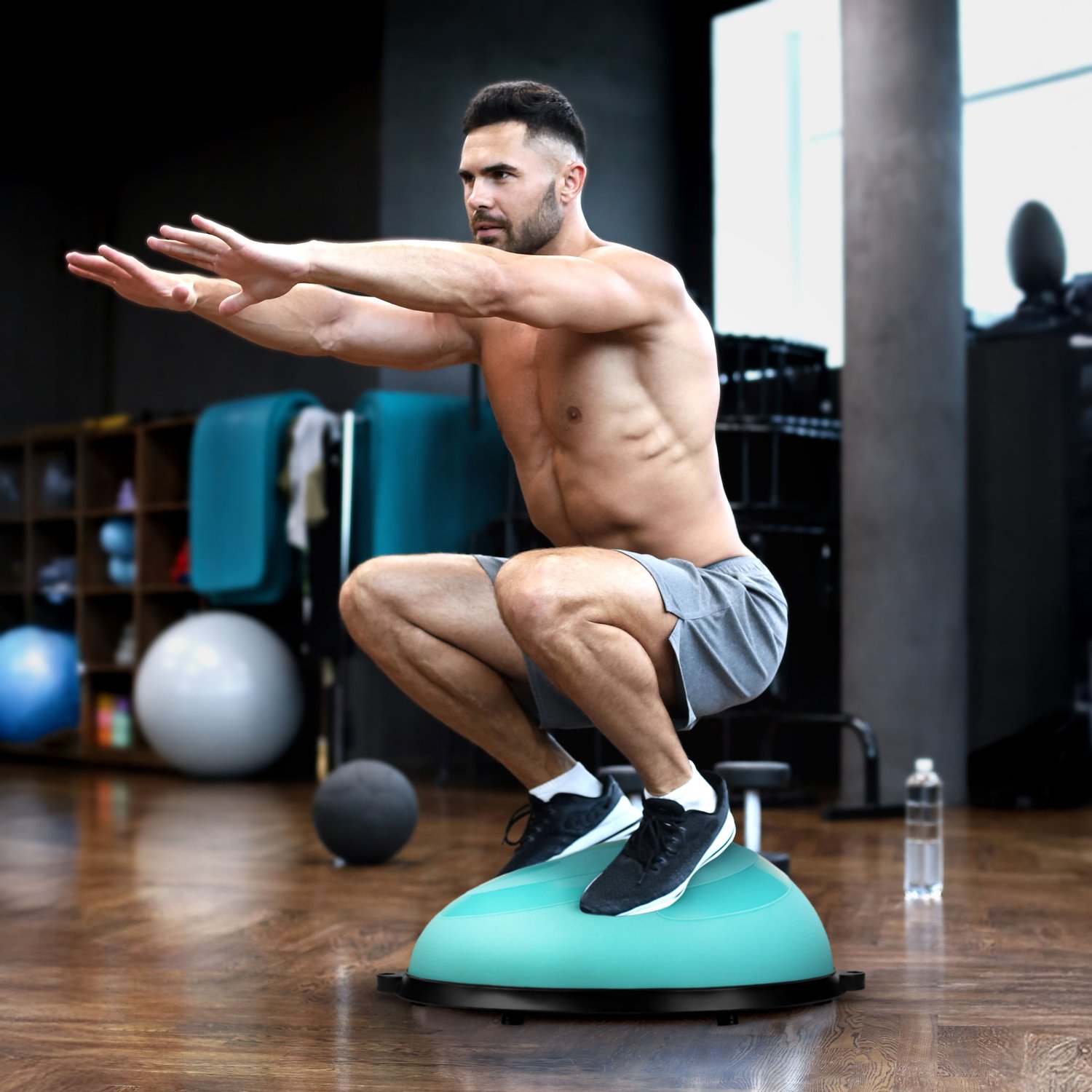 Балансувальна півсфера Gymtek Flex Core Half Ball 58см з еспандерами + насос блакитний — фото 2