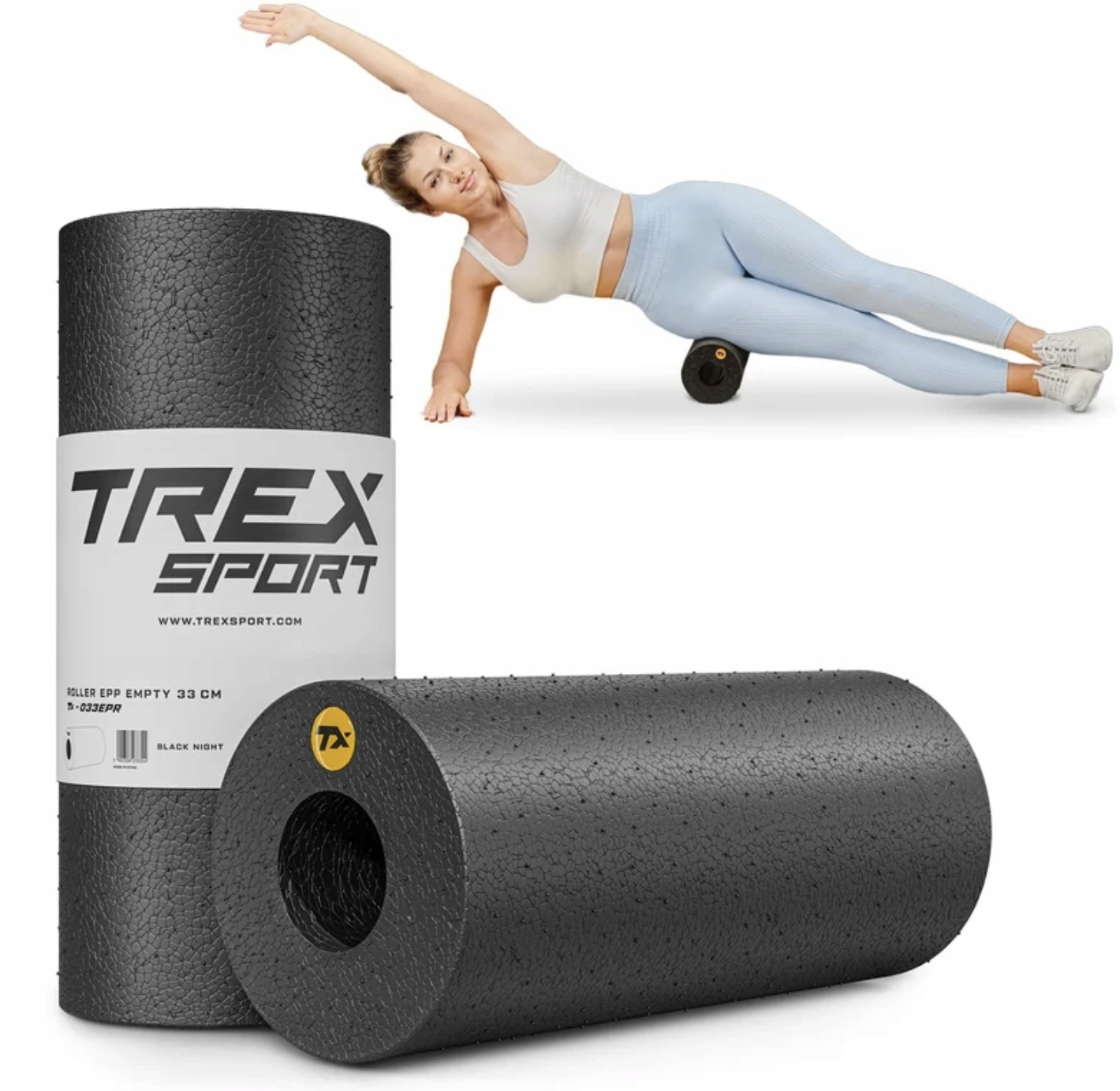 Роллер масажер гладкий Trex Sport TX-033EPR EPP 33см чорний — фото 1