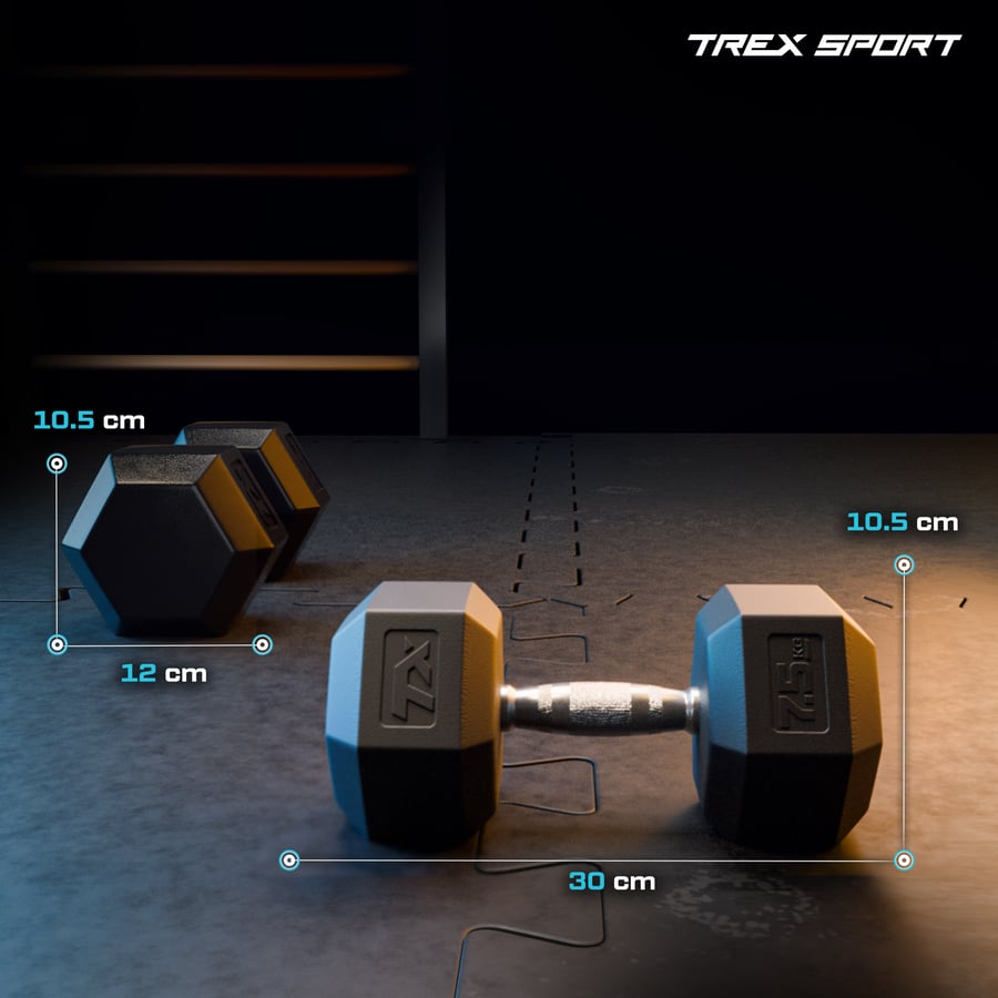 Гантеля шестигранна прогумована TX-075RD Trex Sport 7,5кг — фото 2