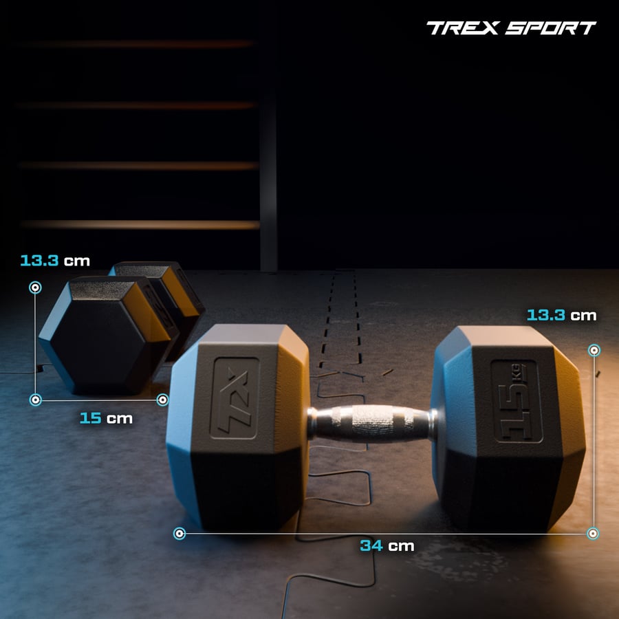 Гантеля шестигранна прогумована TX-150RD Trex Sport 15кг — фото 2