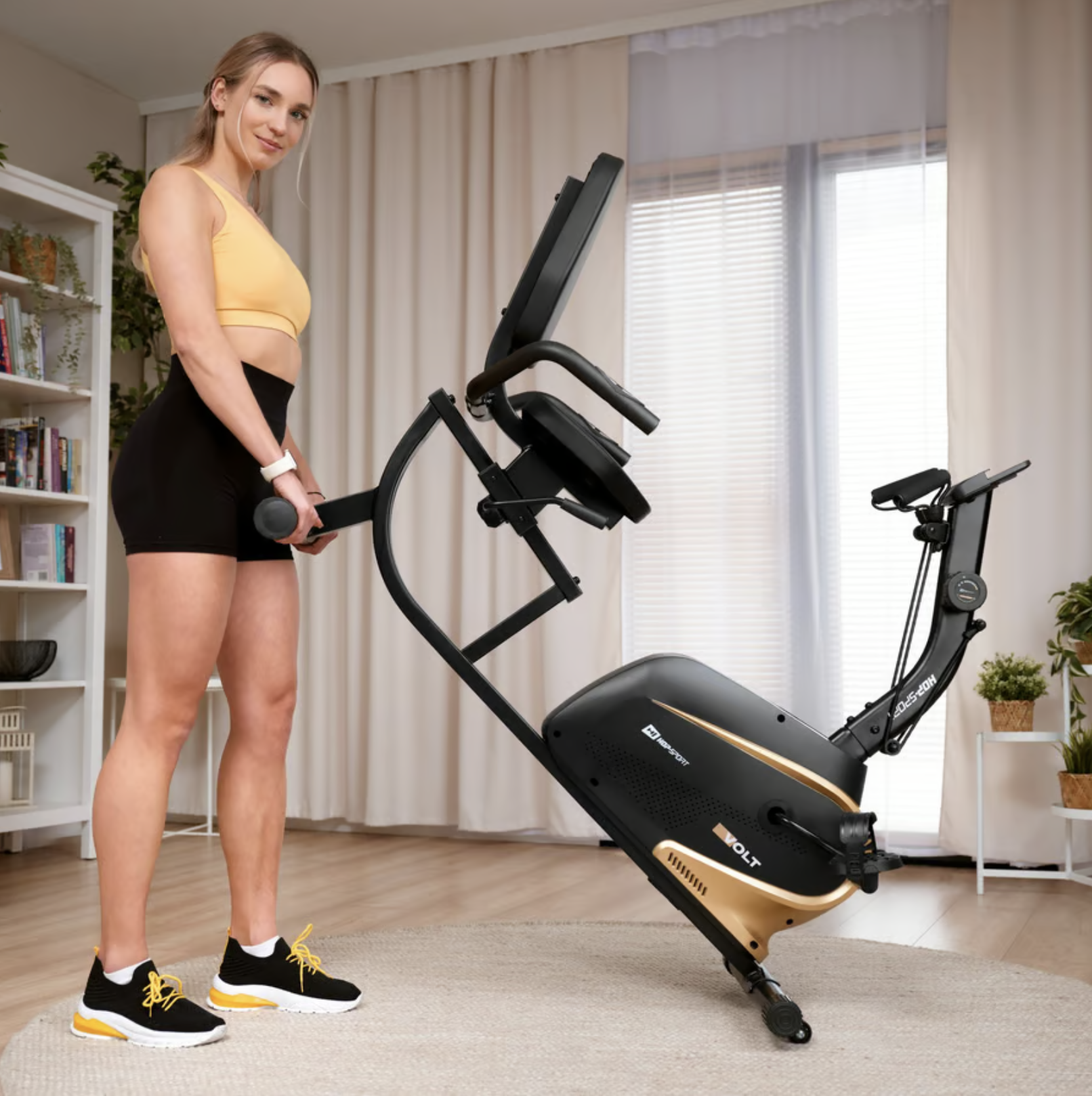 Горизонтальний велотренажер Hop-Sport HS-045L Volt магнітний золотистий — мініатюра 7