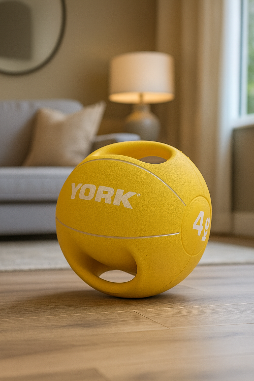 М'яч медбол 4кг York Fitness із двома ручками, жовтий — фото 2