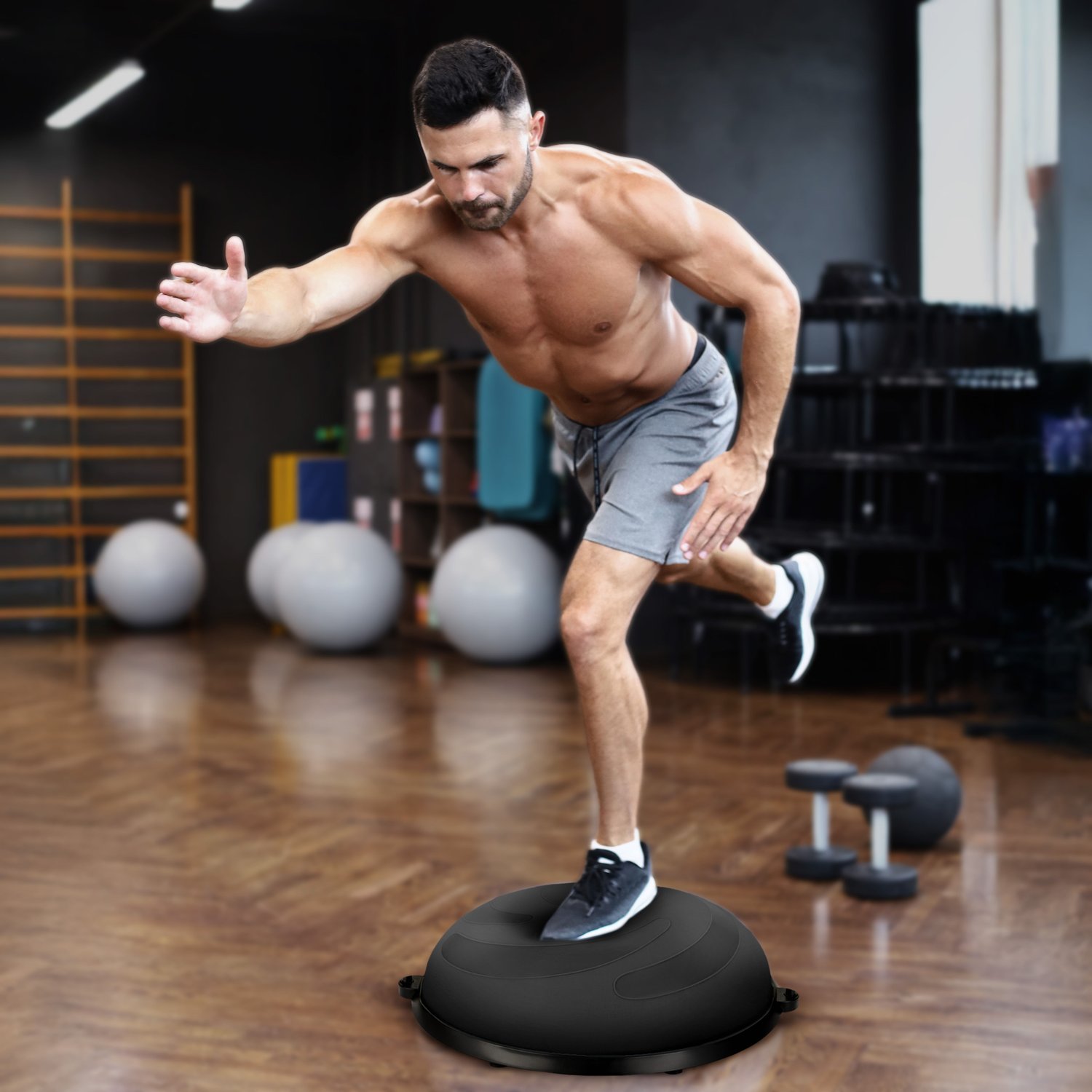 Балансувальна півсфера Gymtek Flex Core Half Ball 58см з еспандерами + насос чорний — фото 2